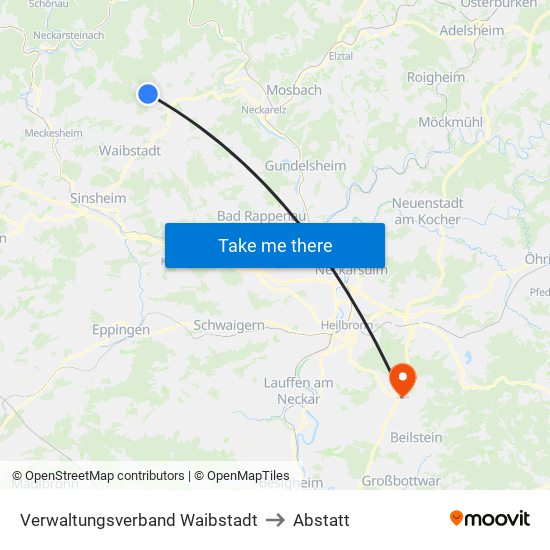 Verwaltungsverband Waibstadt to Abstatt map