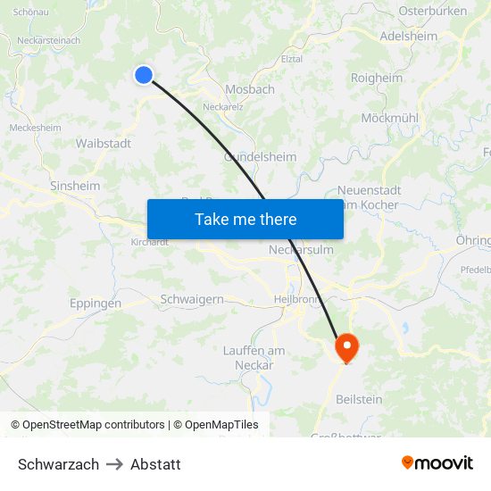 Schwarzach to Abstatt map
