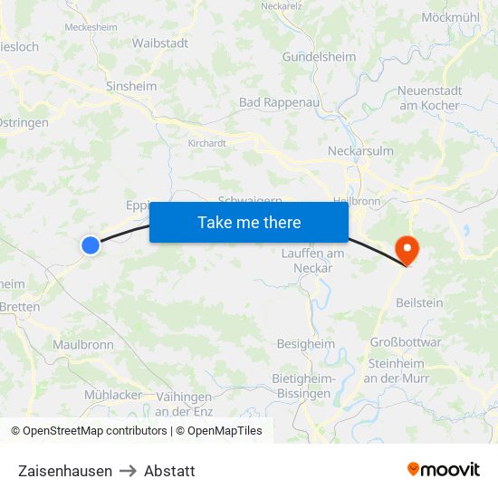 Zaisenhausen to Abstatt map