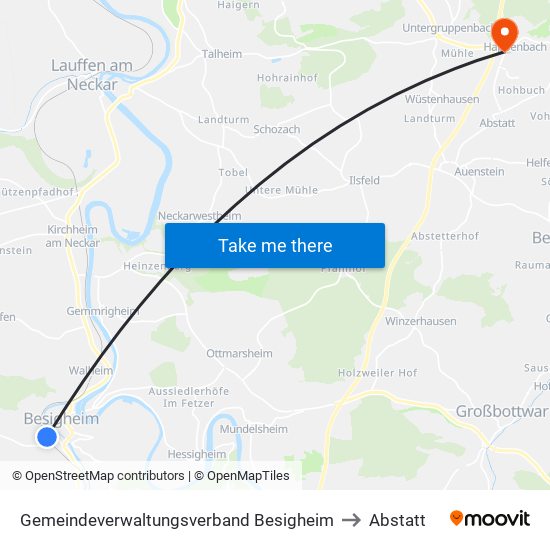 Gemeindeverwaltungsverband Besigheim to Abstatt map
