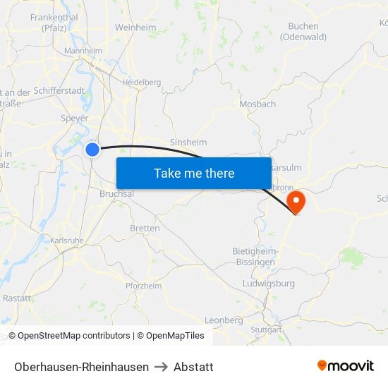 Oberhausen-Rheinhausen to Abstatt map