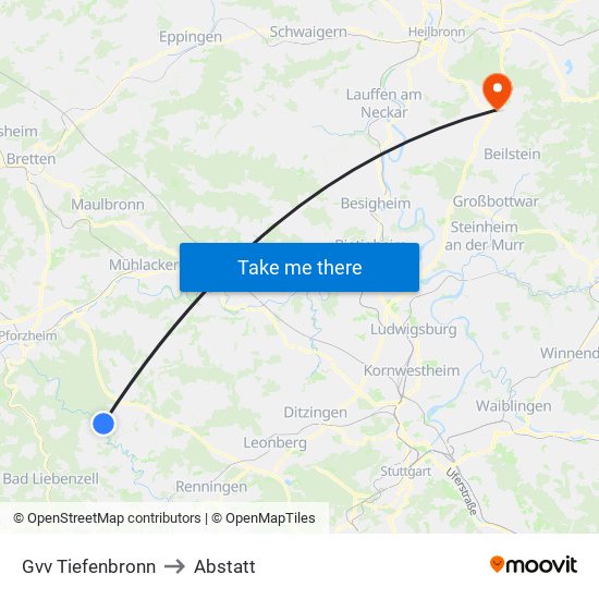 Gvv Tiefenbronn to Abstatt map