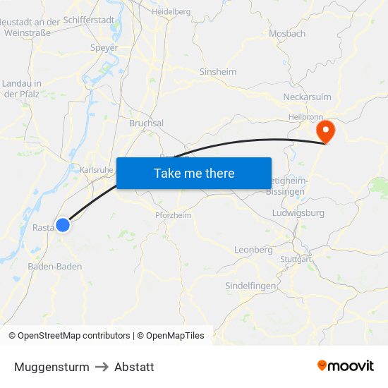 Muggensturm to Abstatt map