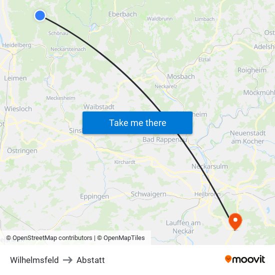 Wilhelmsfeld to Abstatt map