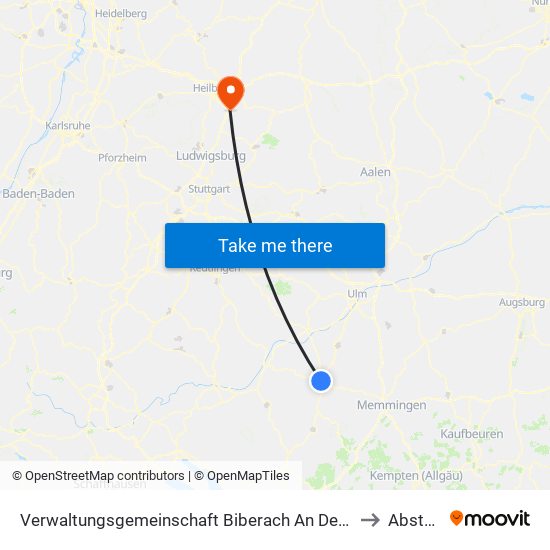 Verwaltungsgemeinschaft Biberach An Der Riß to Abstatt map