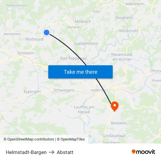 Helmstadt-Bargen to Abstatt map