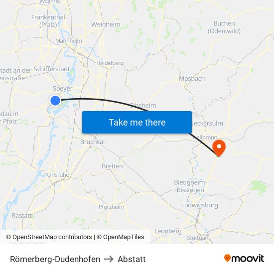 Römerberg-Dudenhofen to Abstatt map