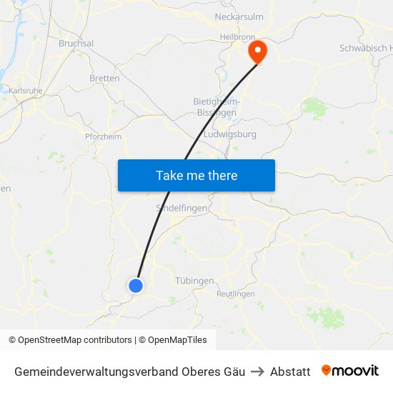 Gemeindeverwaltungsverband Oberes Gäu to Abstatt map