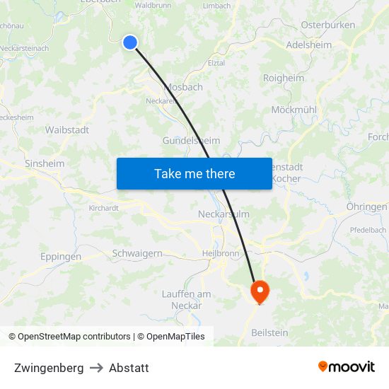 Zwingenberg to Abstatt map