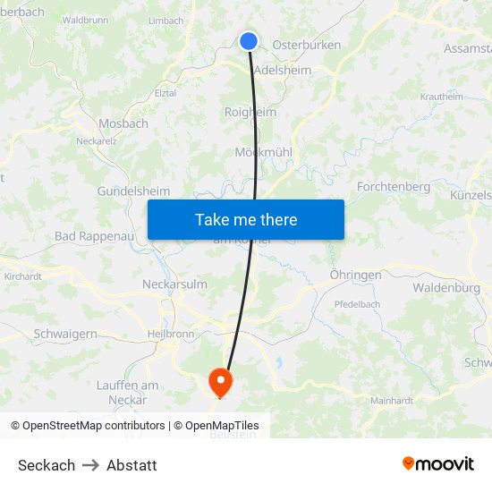 Seckach to Abstatt map