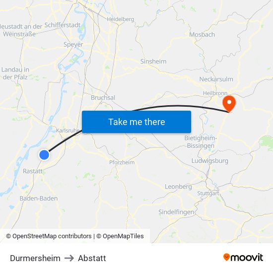 Durmersheim to Abstatt map