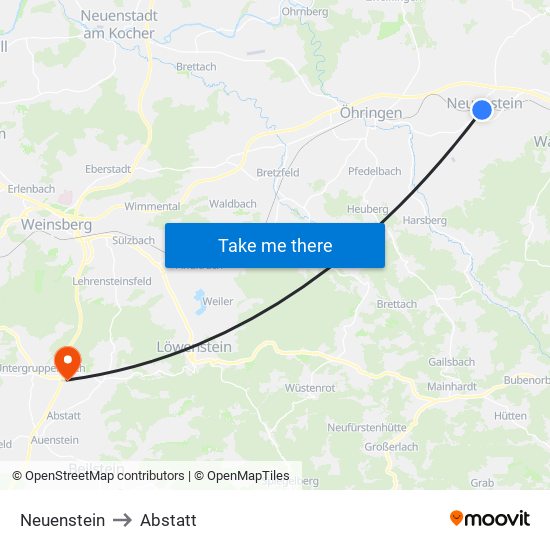 Neuenstein to Abstatt map