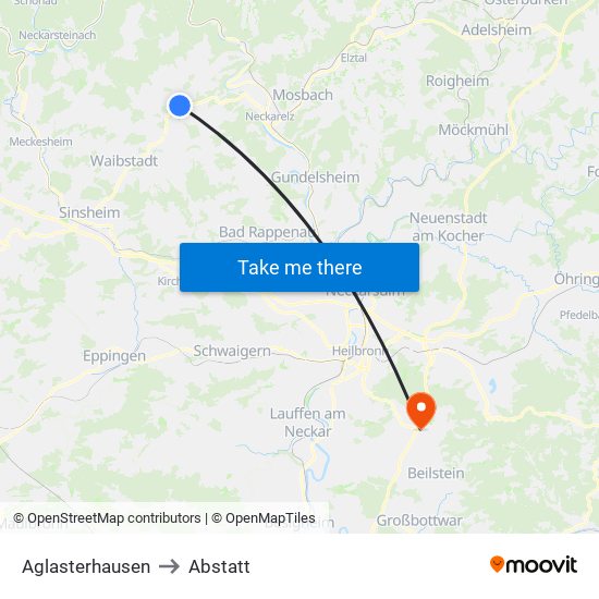 Aglasterhausen to Abstatt map