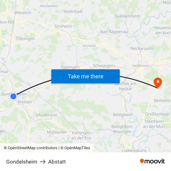 Gondelsheim to Abstatt map
