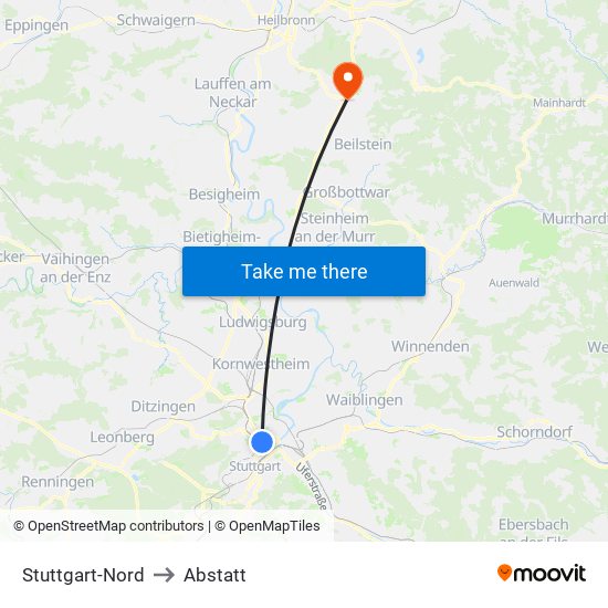 Stuttgart-Nord to Abstatt map