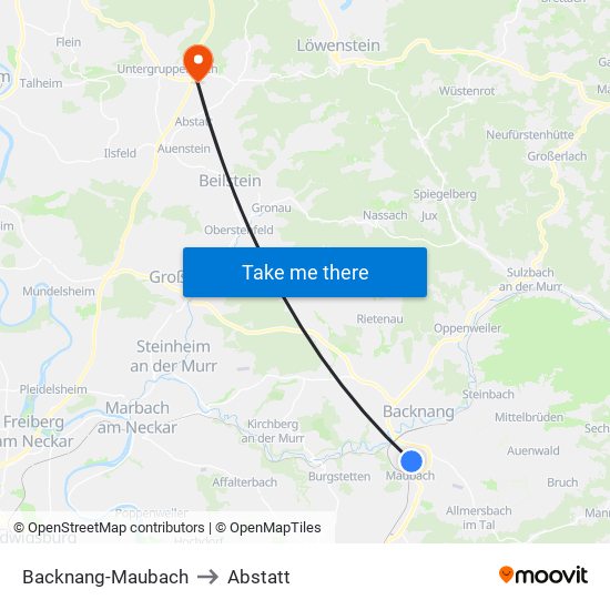 Backnang-Maubach to Abstatt map