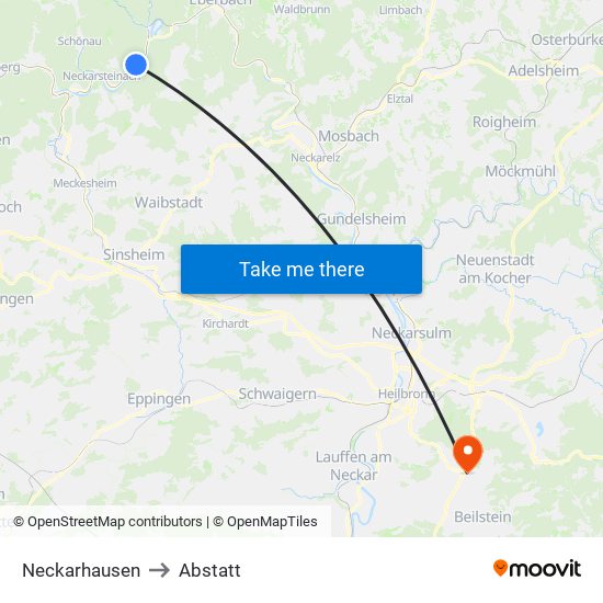 Neckarhausen to Abstatt map