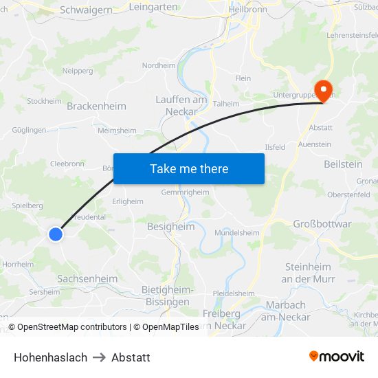 Hohenhaslach to Abstatt map