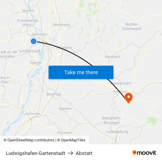 Ludwigshafen-Gartenstadt to Abstatt map