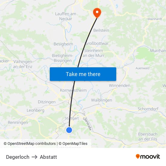 Degerloch to Abstatt map