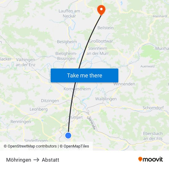 Möhringen to Abstatt map