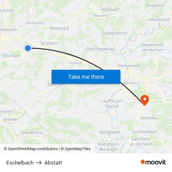 Eschelbach to Abstatt map