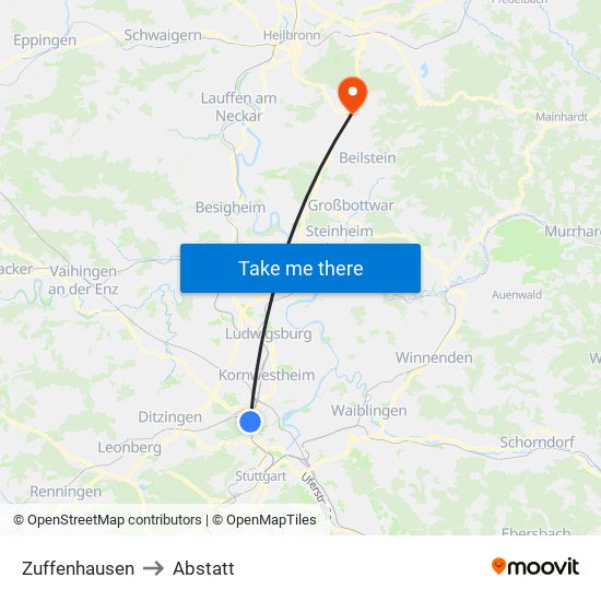 Zuffenhausen to Abstatt map