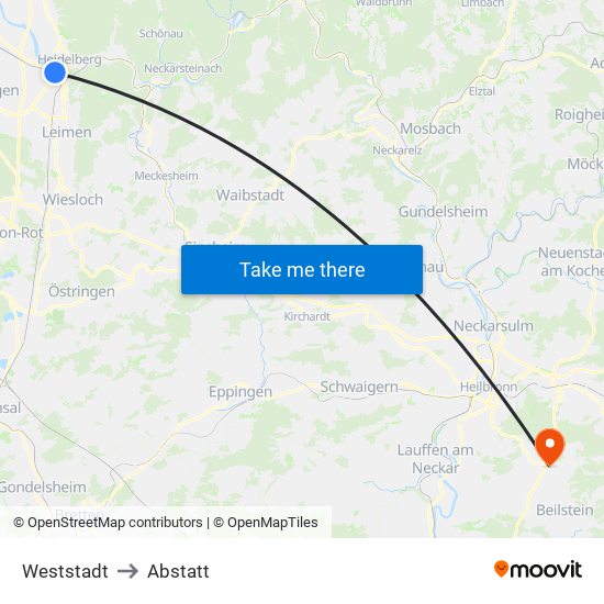 Weststadt to Abstatt map