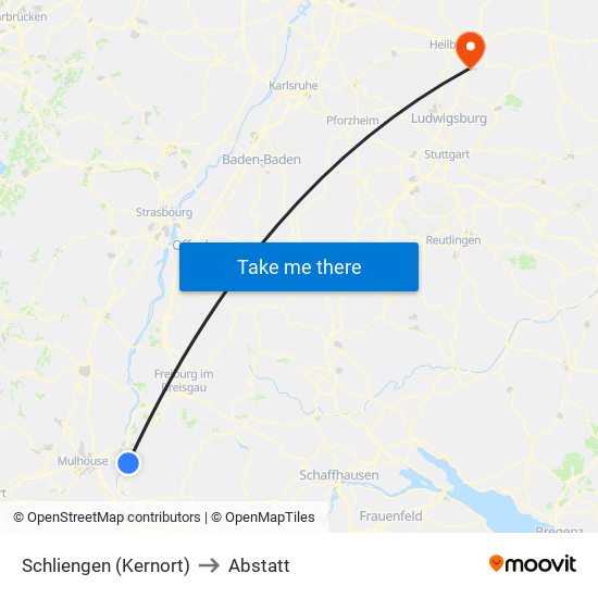 Schliengen (Kernort) to Abstatt map