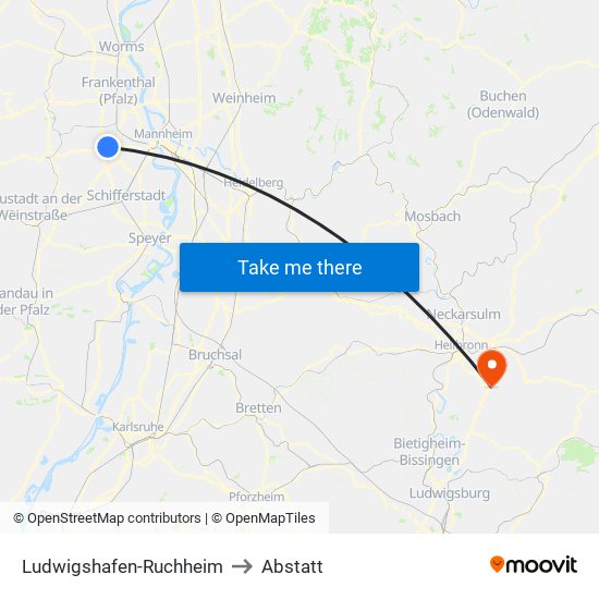 Ludwigshafen-Ruchheim to Abstatt map