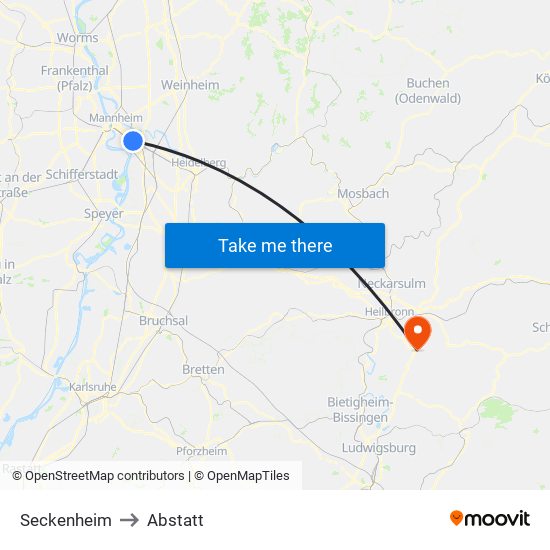 Seckenheim to Abstatt map