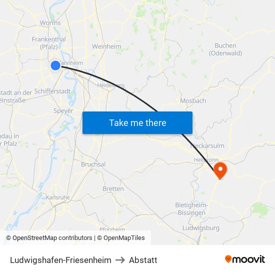 Ludwigshafen-Friesenheim to Abstatt map