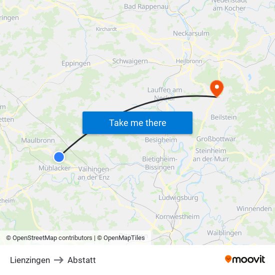 Lienzingen to Abstatt map