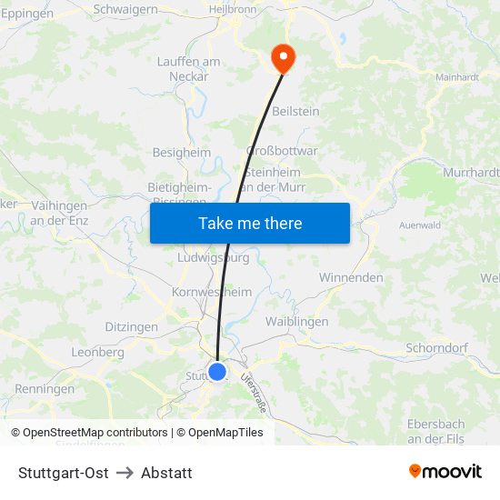 Stuttgart-Ost to Abstatt map