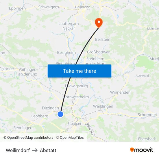 Weilimdorf to Abstatt map
