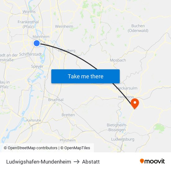 Ludwigshafen-Mundenheim to Abstatt map