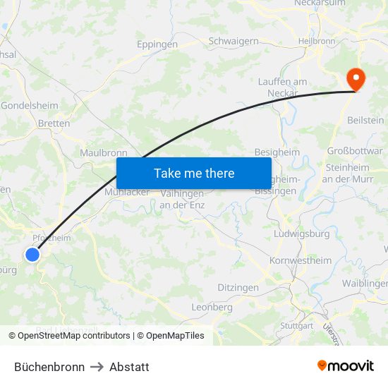 Büchenbronn to Abstatt map