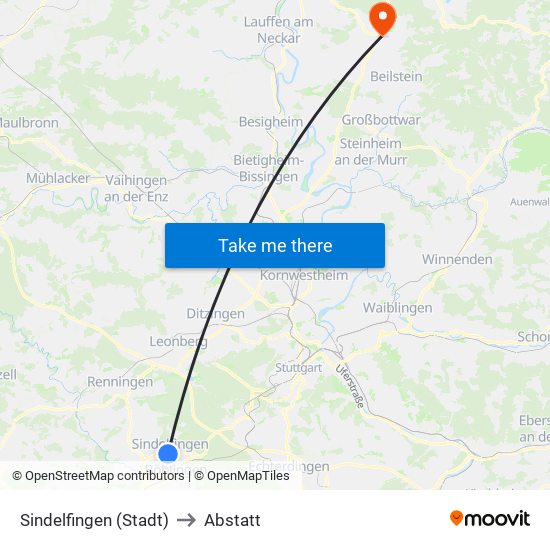 Sindelfingen (Stadt) to Abstatt map