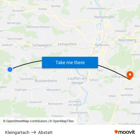 Kleingartach to Abstatt map