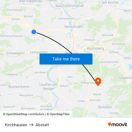 Kirchhausen to Abstatt map