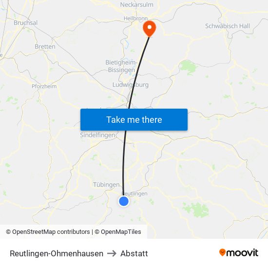 Reutlingen-Ohmenhausen to Abstatt map