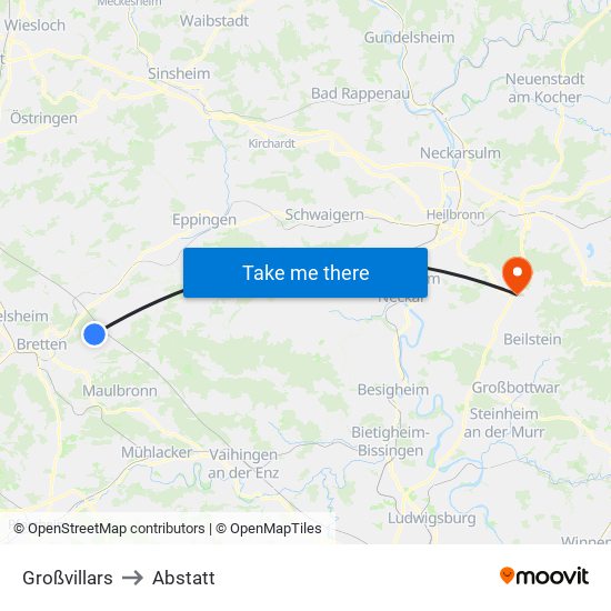 Großvillars to Abstatt map