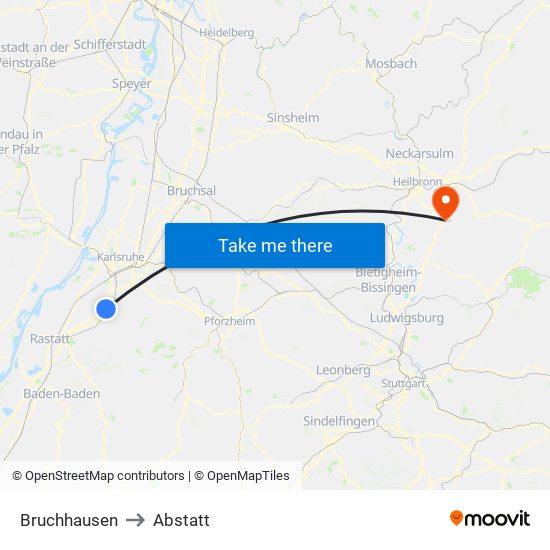 Bruchhausen to Abstatt map