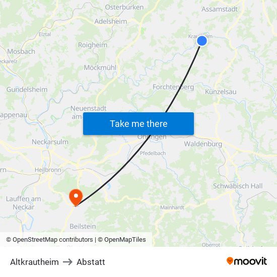 Altkrautheim to Abstatt map