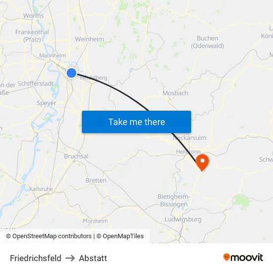 Friedrichsfeld to Abstatt map