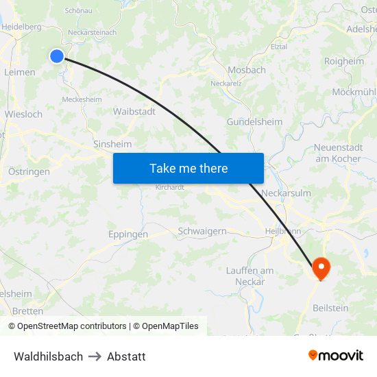 Waldhilsbach to Abstatt map