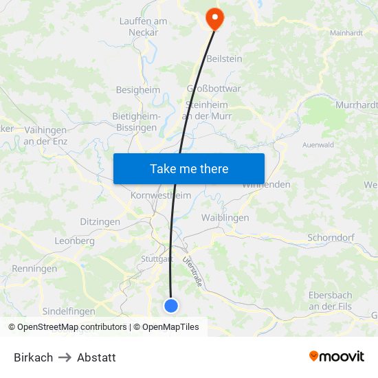 Birkach to Abstatt map