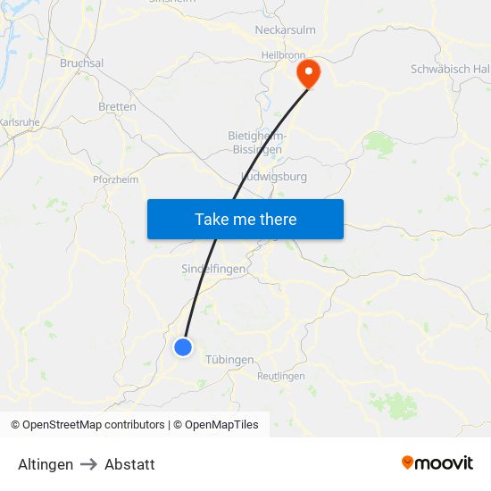 Altingen to Abstatt map