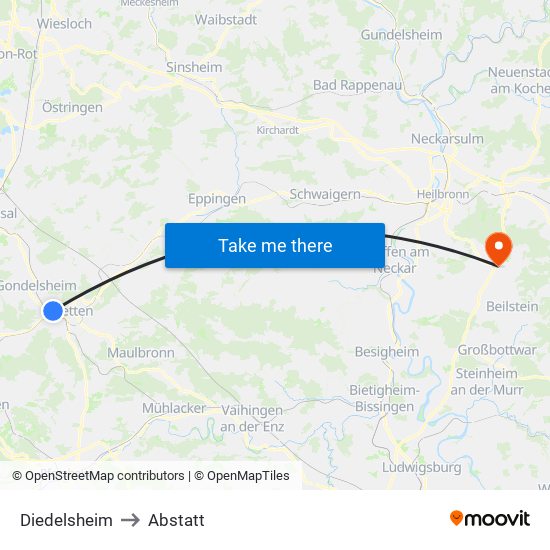 Diedelsheim to Abstatt map