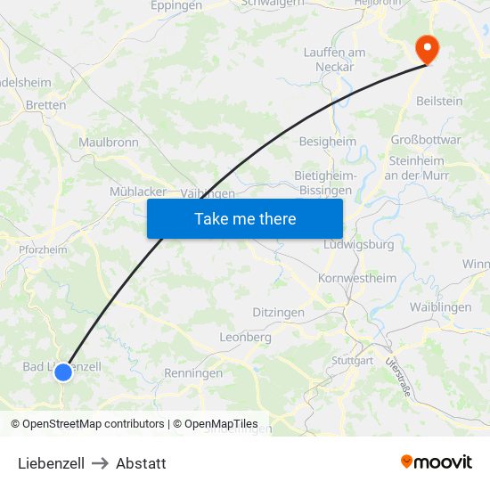 Liebenzell to Abstatt map